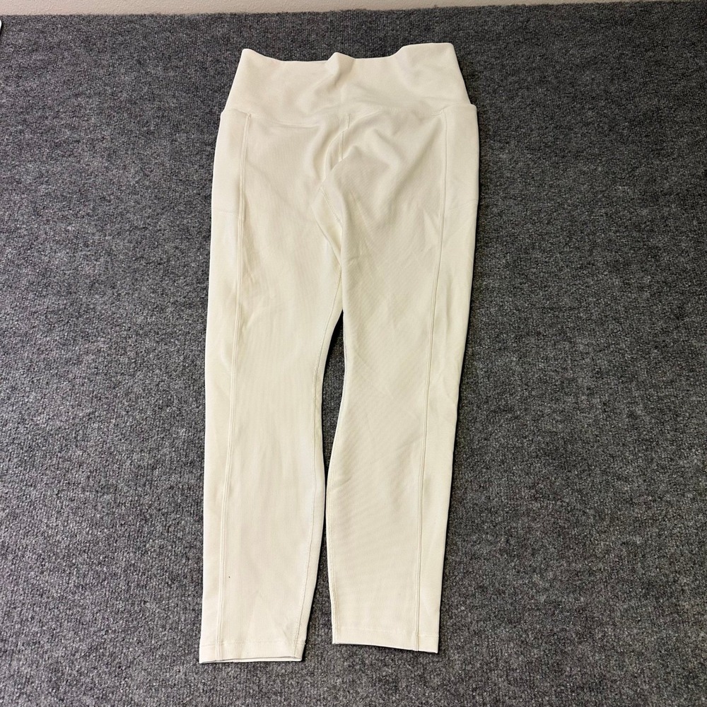 CALIA Leggings Womens Size L Ivory Ribbed High Waisted Athletic Yoga Pants